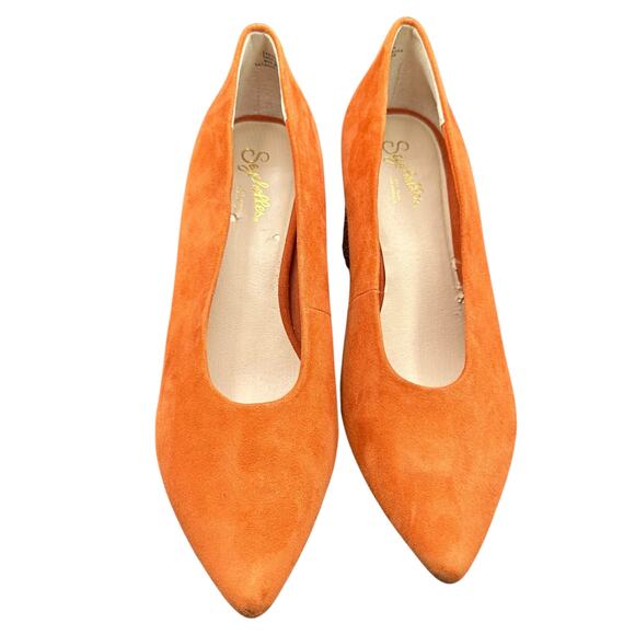 Seychelles Burnt Orange Suede Sparkle Block Heel Pumps Size 7 Leather Upper - Picture 3 of 14